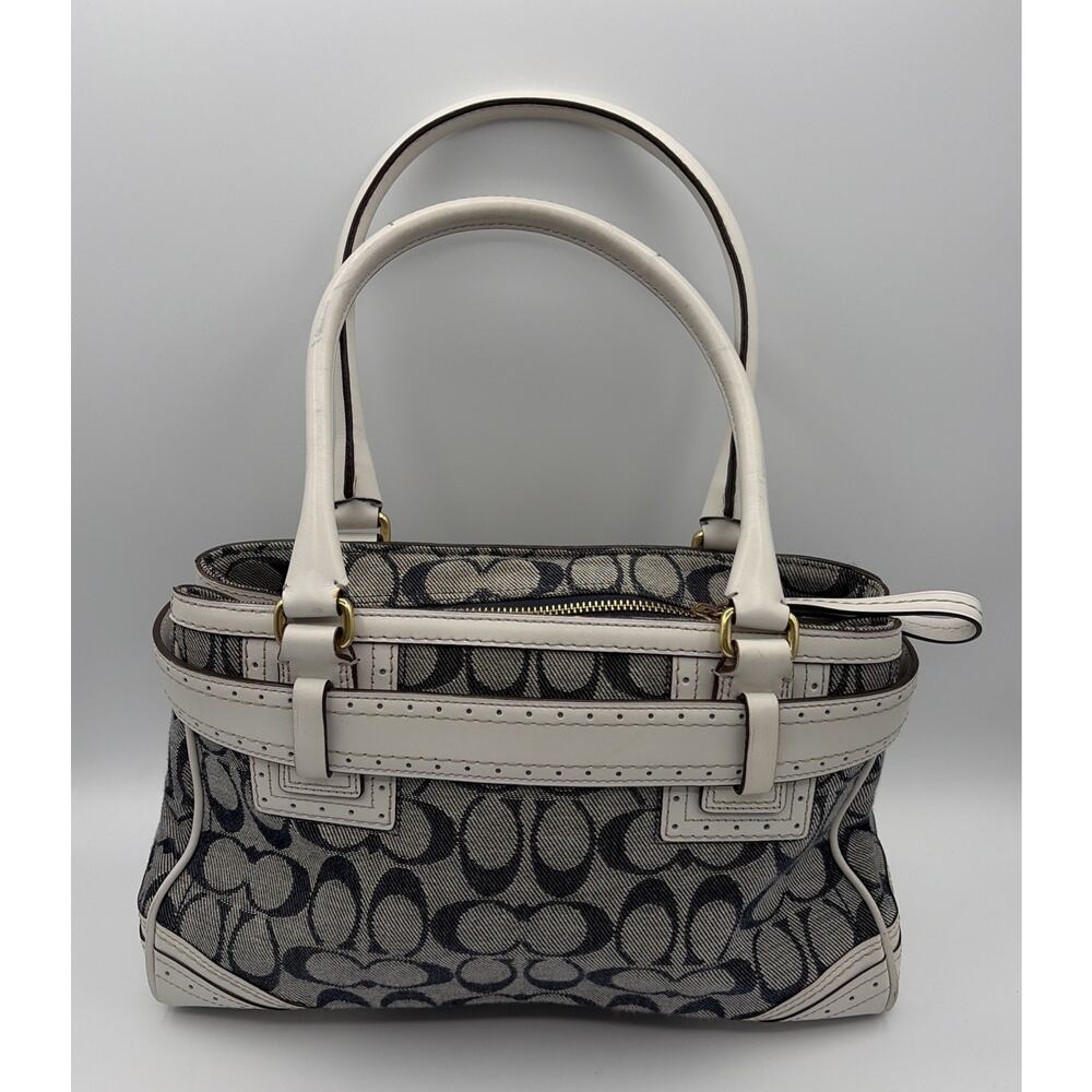 COACH Handbag Signature Denim Leather Tassel Gold Hardware Canvas Y2K White Blue - Picture 7 of 16